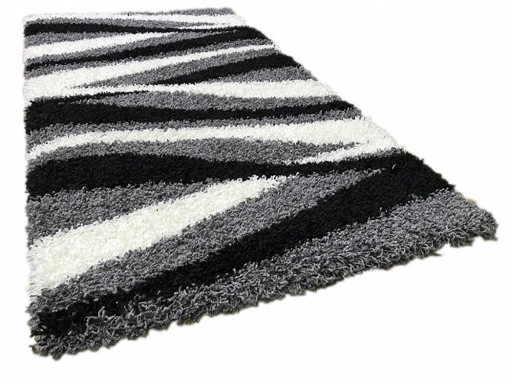 Shaggy szürke-fekete-fehér szőnyeg 200x290 cm