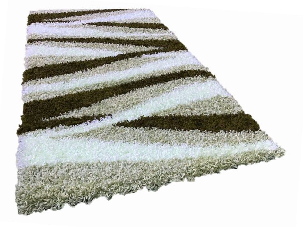 Shaggy barna-bézs-fehér szőnyeg szett 1 db 60x220 cm és 2 db 60x110 cm